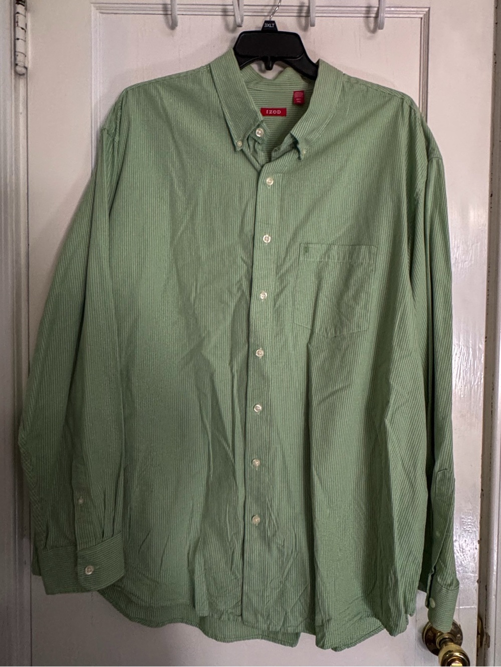 IZOD Men's 3XLT Light Green Striped Long Sleeve Button Down Shirt